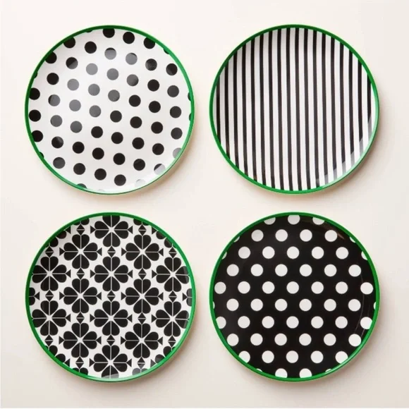 NEW kate spade x Target 4pc Melamine 10.5” Dinner Plates Set Black cream green - Picture 2 of 4